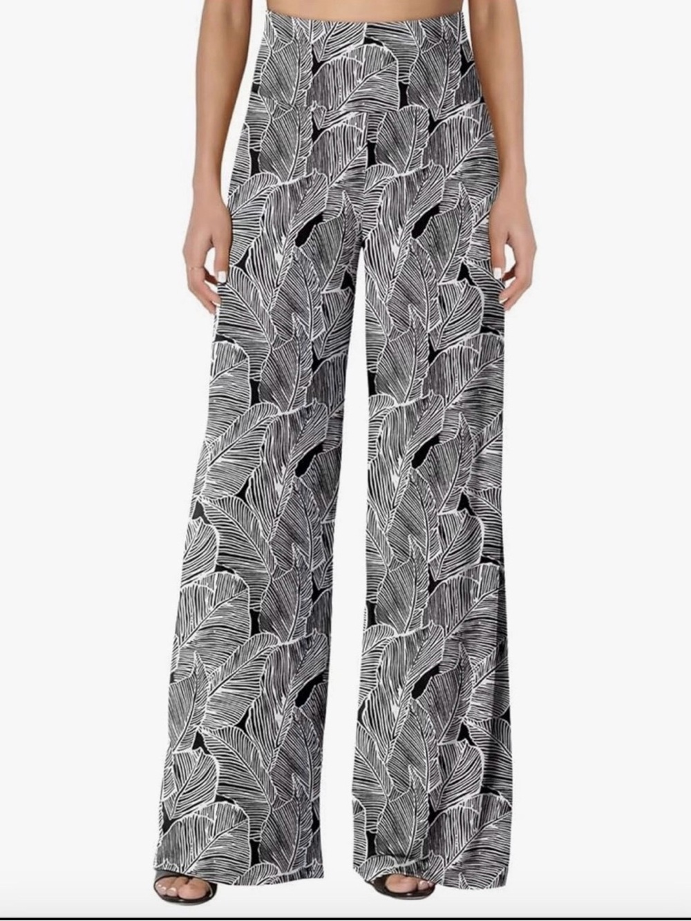 Arolina | Black and White Leaf Print Palazzo Pants | Sz XL | NWOT